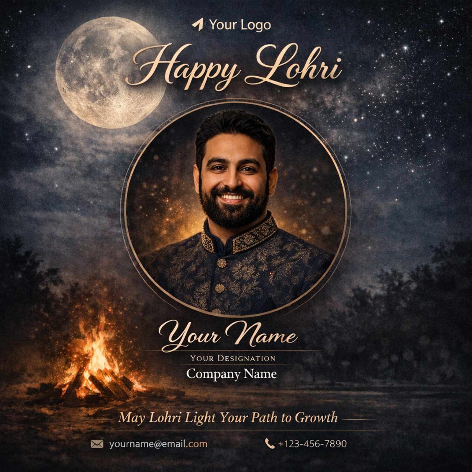Premium Elegant Happy Lohri Night Theme Poster